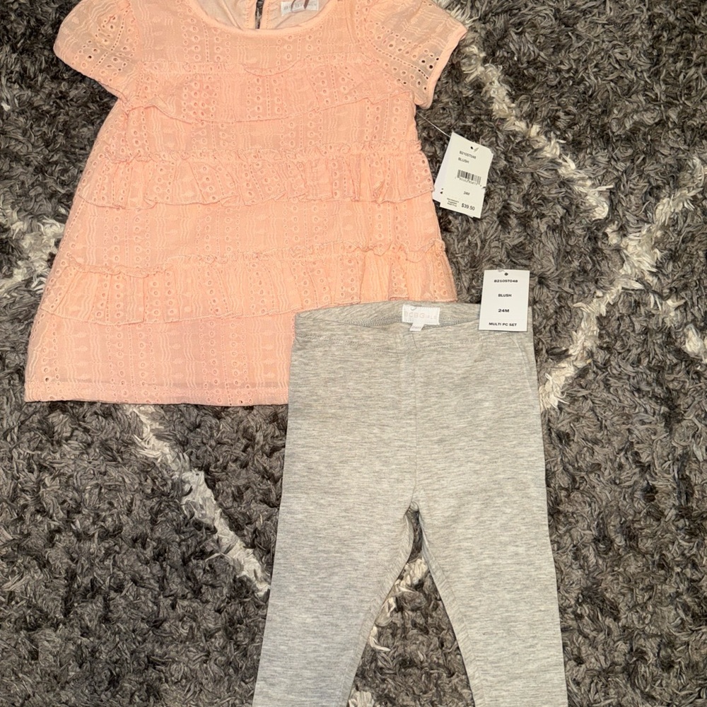 BCBGirls Peach Eyelet Ruffle Top with Gray Leggings